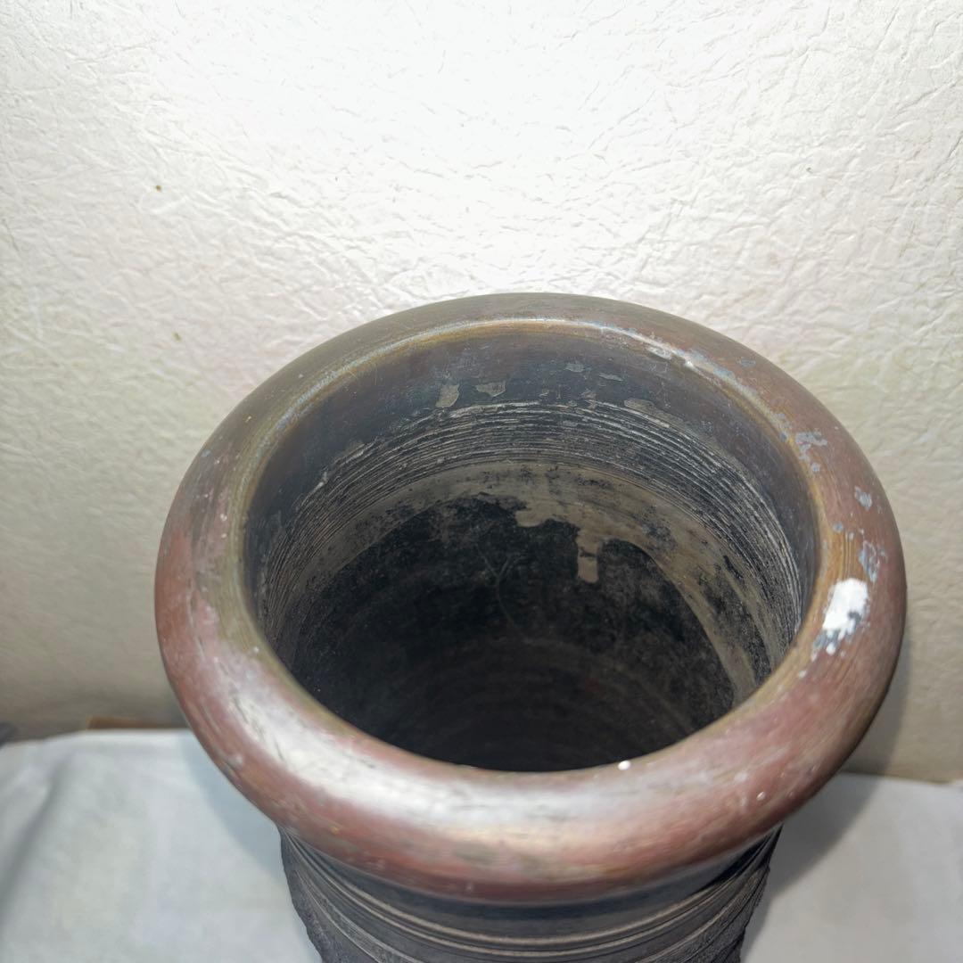 置物 花器 花入 細工盤龍図 時代物 骨董品 高さ:32cm