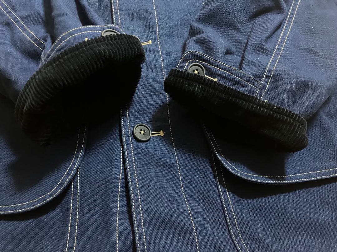 Lands' End ネイビー カバーオール 42-44 襟コーデュロイ