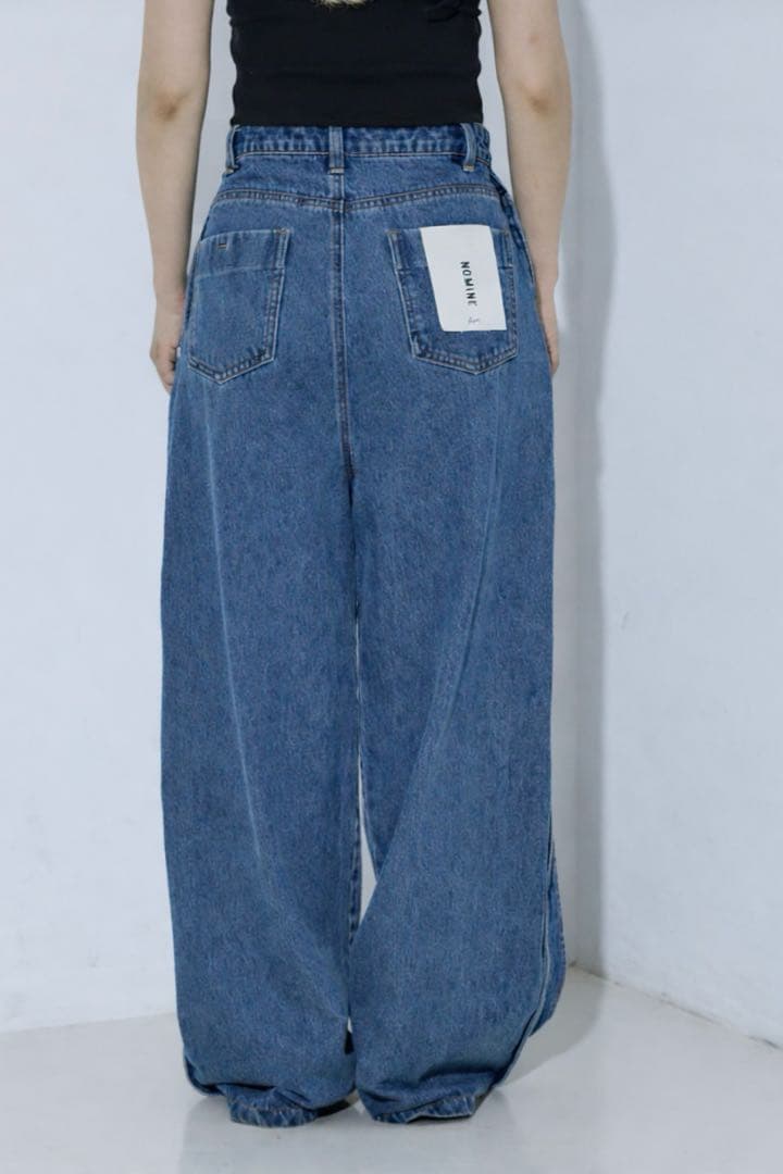 NOMINE サイドラインタックワイドハイウエストデニムパンツ