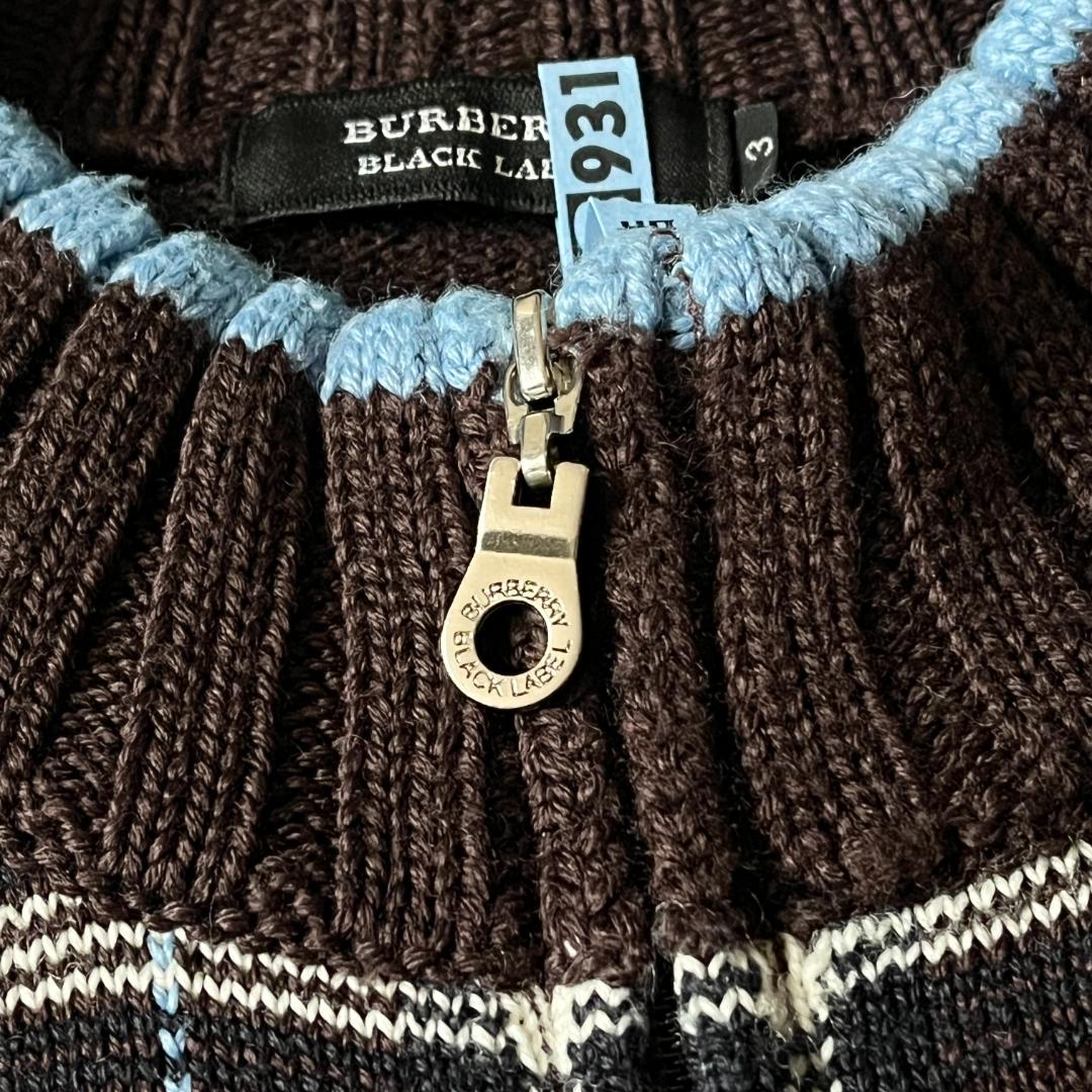 3★バーバリーブラックレーベル チェック柄 ホース刺繍 フルジップニットブルゾン