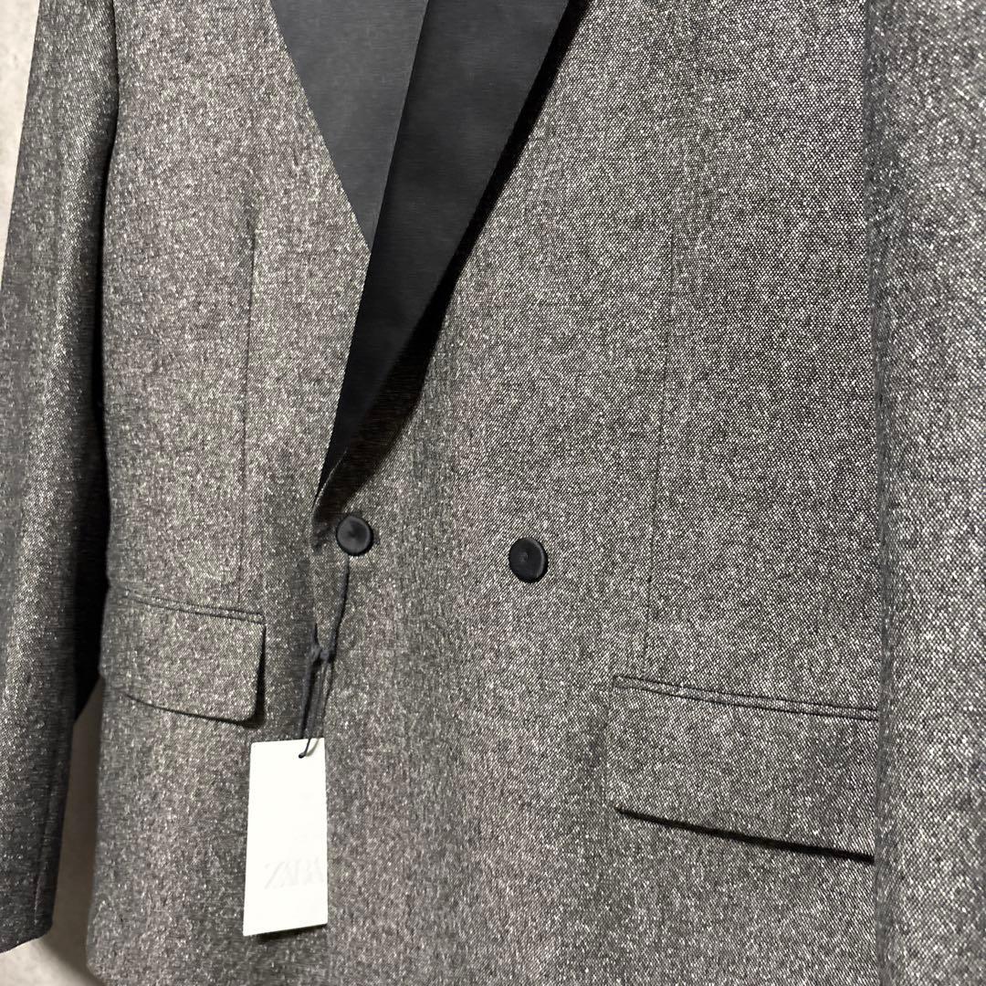 ZARA コントラストテクスチャーダブルブレストブレザー EU50