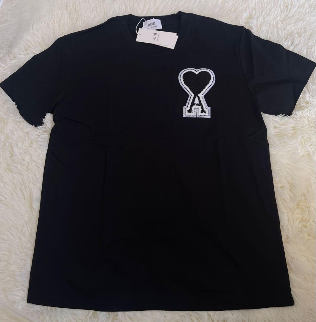 AMI PARIS アミパリス ハートロゴ コットンニット Tシャツ 半袖 L