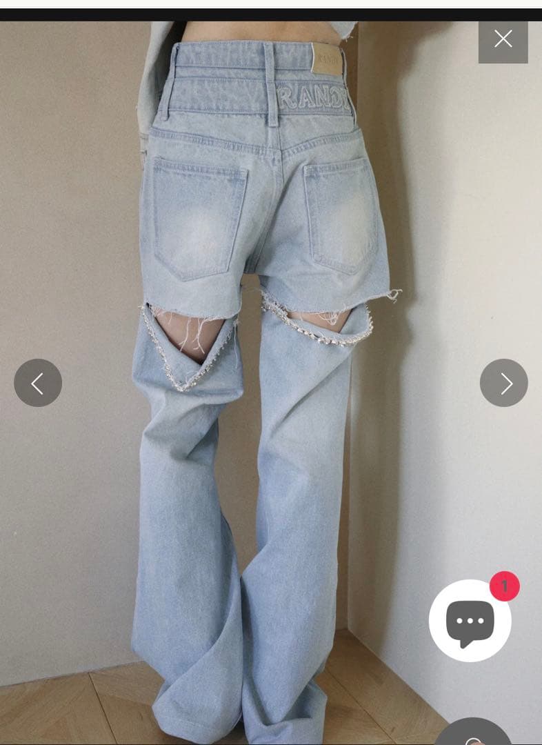 Randy 完売品 ビジューバックカットワイドデニム ライトブルー Mサイズ