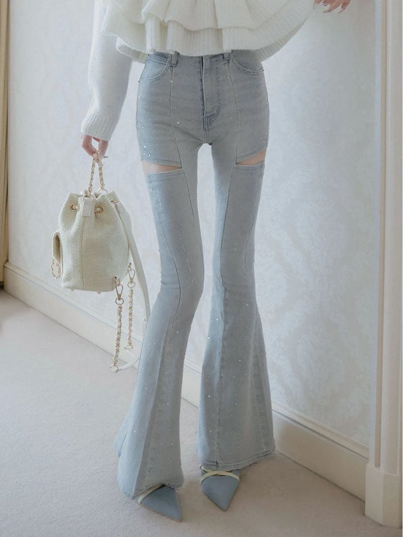 Darich ダーリッチ ドロップビジューフレアデニムパンツ　XS
