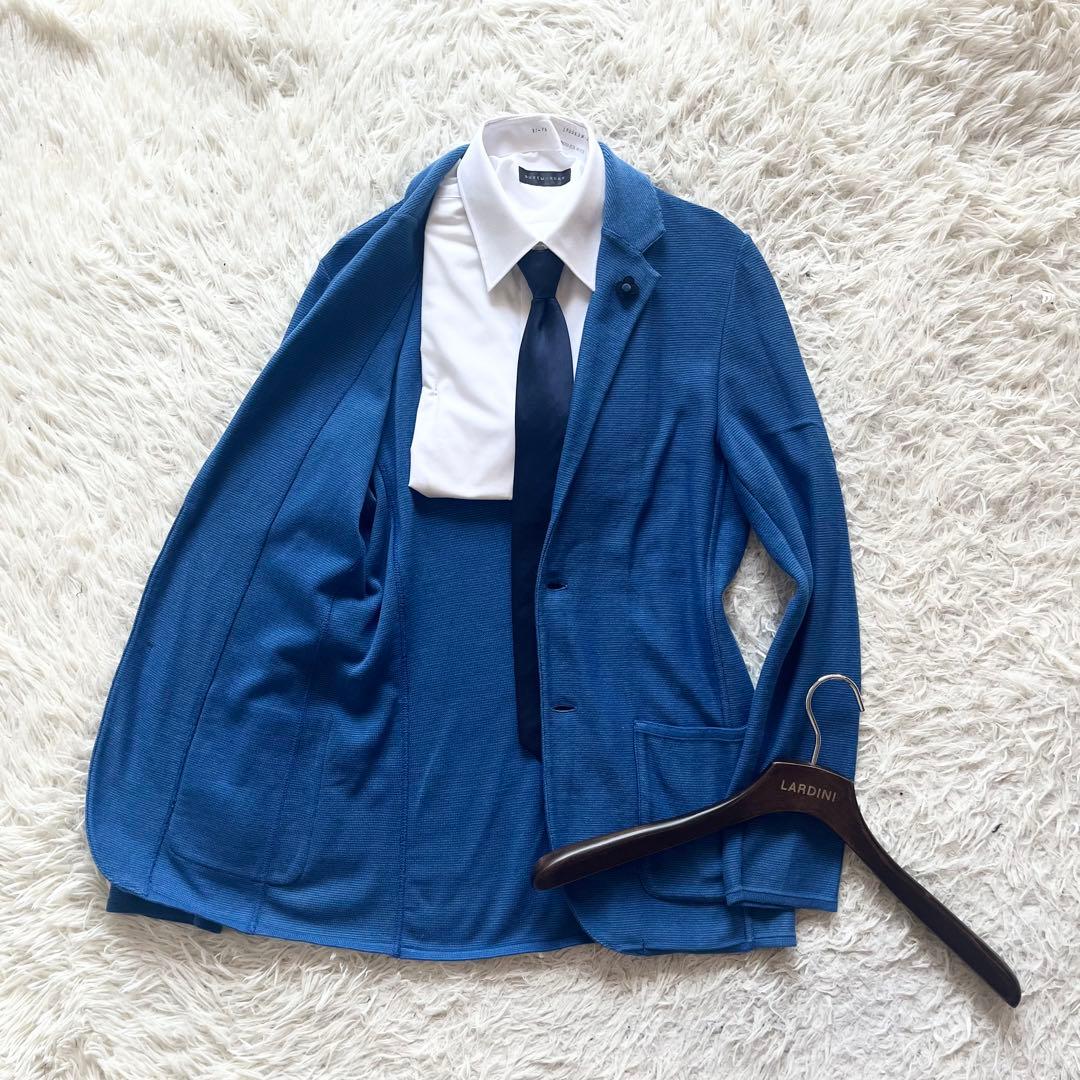 <美品> LARDINI ブルー コットン ニットジャケット サイズS