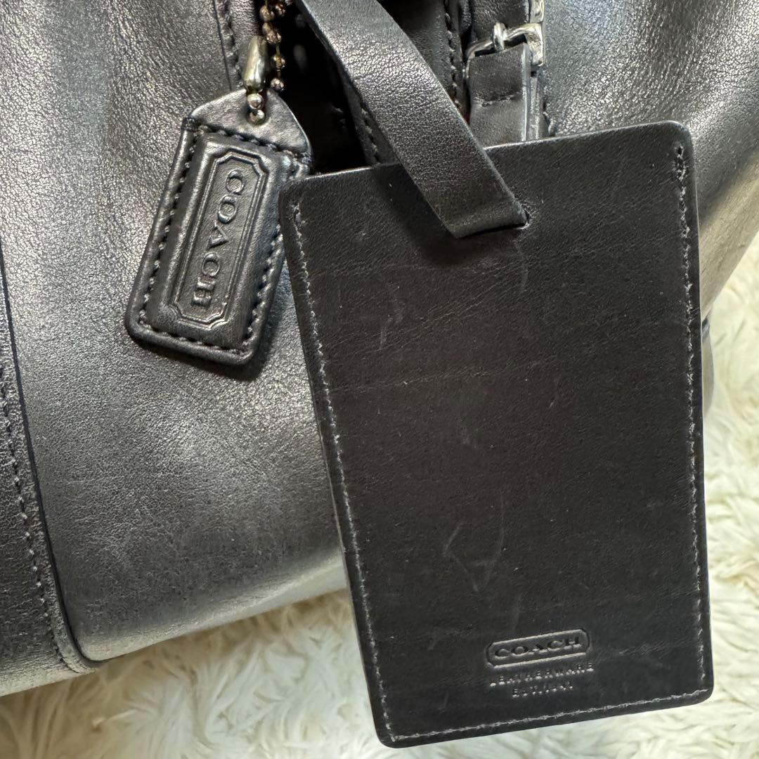 【大容量】　COACH ボストンバッグ　レザー　ブラック　ロゴプレート　コーチ