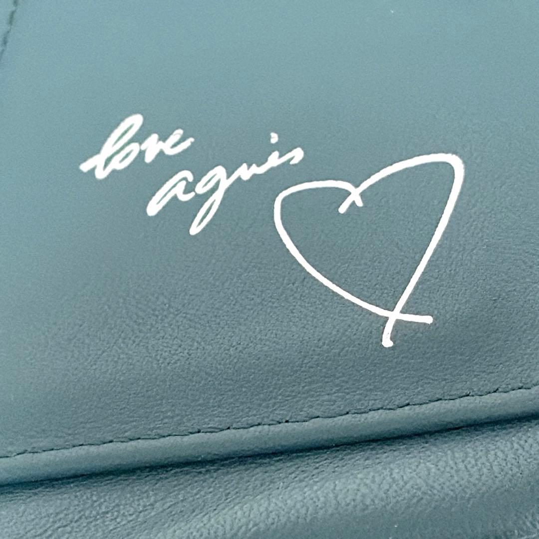 美品✨人気色✨アニエスベー がま口 二つ折り財布 レザー 牛革 グリーン ロゴ