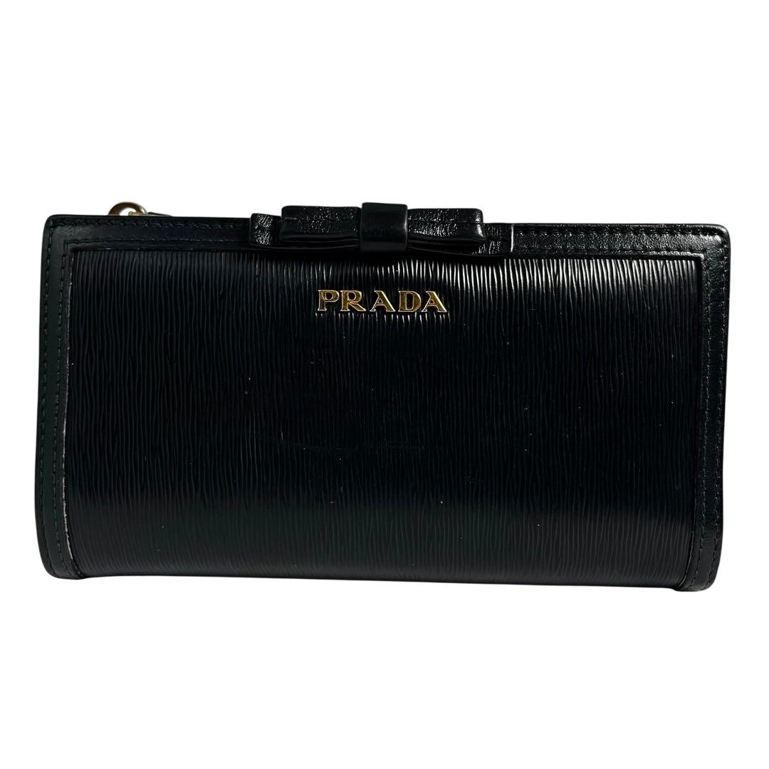 希少✨PRADA 長財布 ヴィッテロムーブ レザー ロゴ金具 ブラック