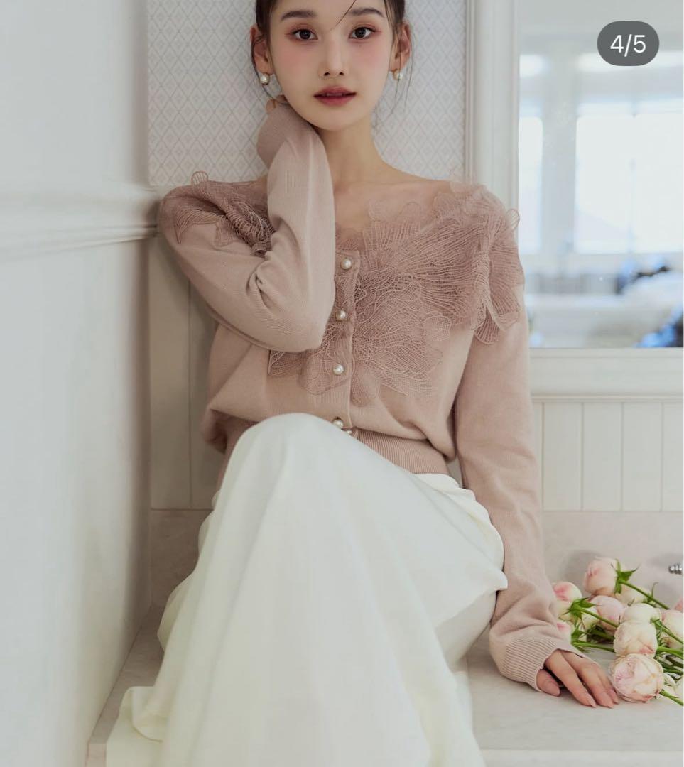 polauraポローラレースフリルカーディガンpink