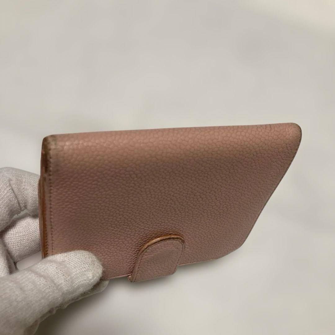 CHANEL 二つ折り財布★ココマーク.キャビアスキン.ピンク.Wホック.レザー