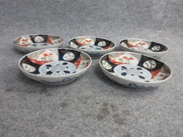 伊万里焼金彩染錦草花文小皿5枚 [B26554]
