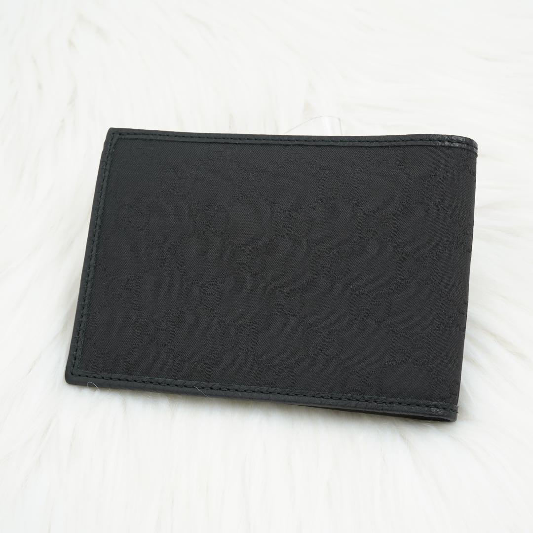 未使用品　GUCCI グッチ　二つ折り財布　レザー×キャンバス　GG柄 ブラック