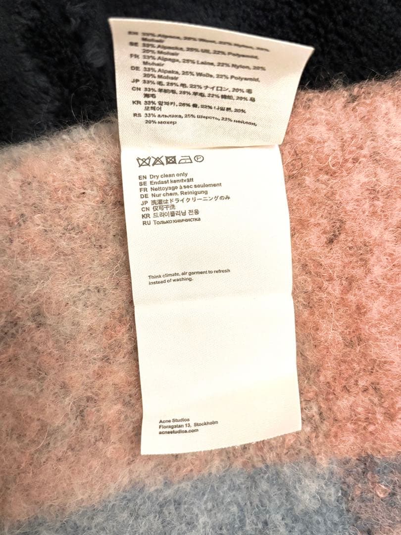 美品Acne Studiosチェックマフラーピンク×ブルー