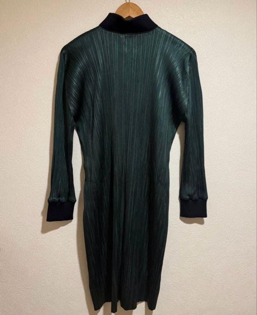 PLEATS PLEASE ロングコート　ロングカーディガン　深緑イッセイミヤケ