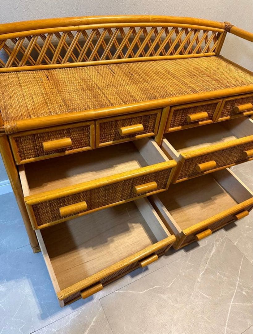 ラタン チェスト籐家具 当時物 ヴィンテージ 引き出し 古道具　昭和レトロ