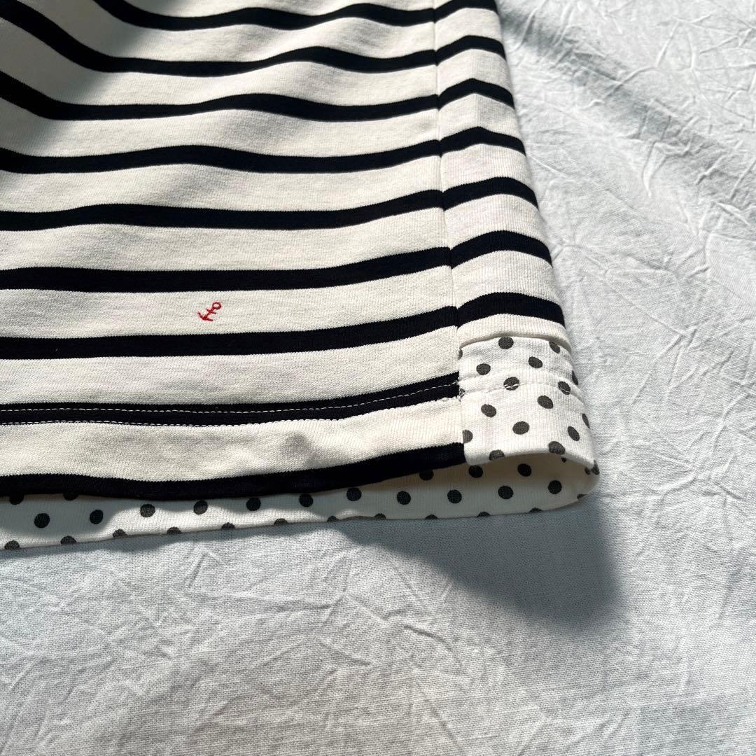 快晴堂　半袖Tシャツ　ボーダー✖️水玉　刺繍