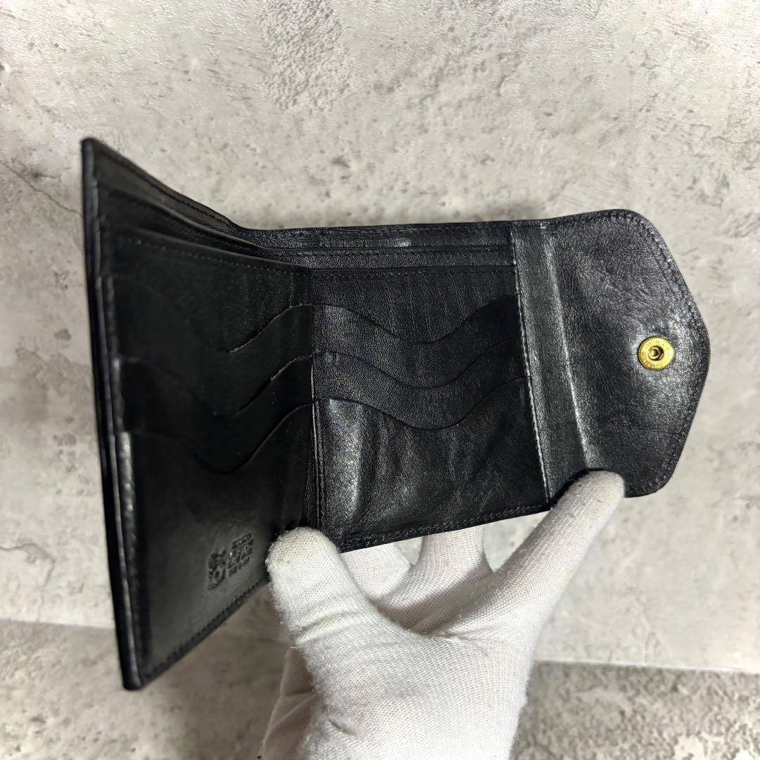 【青！】イルビゾンテ がま口ミニ財布 ミニウォレット 黒 レザー 本革
