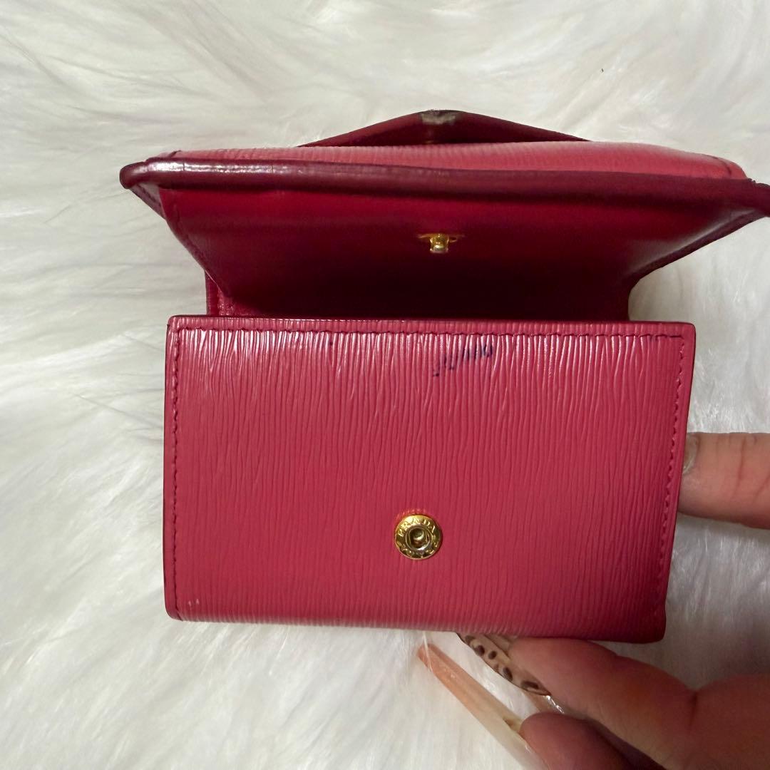 PRADA 三つ折り財布ローズピンク コンパクトウォレット 箱・紙袋付き 正規品