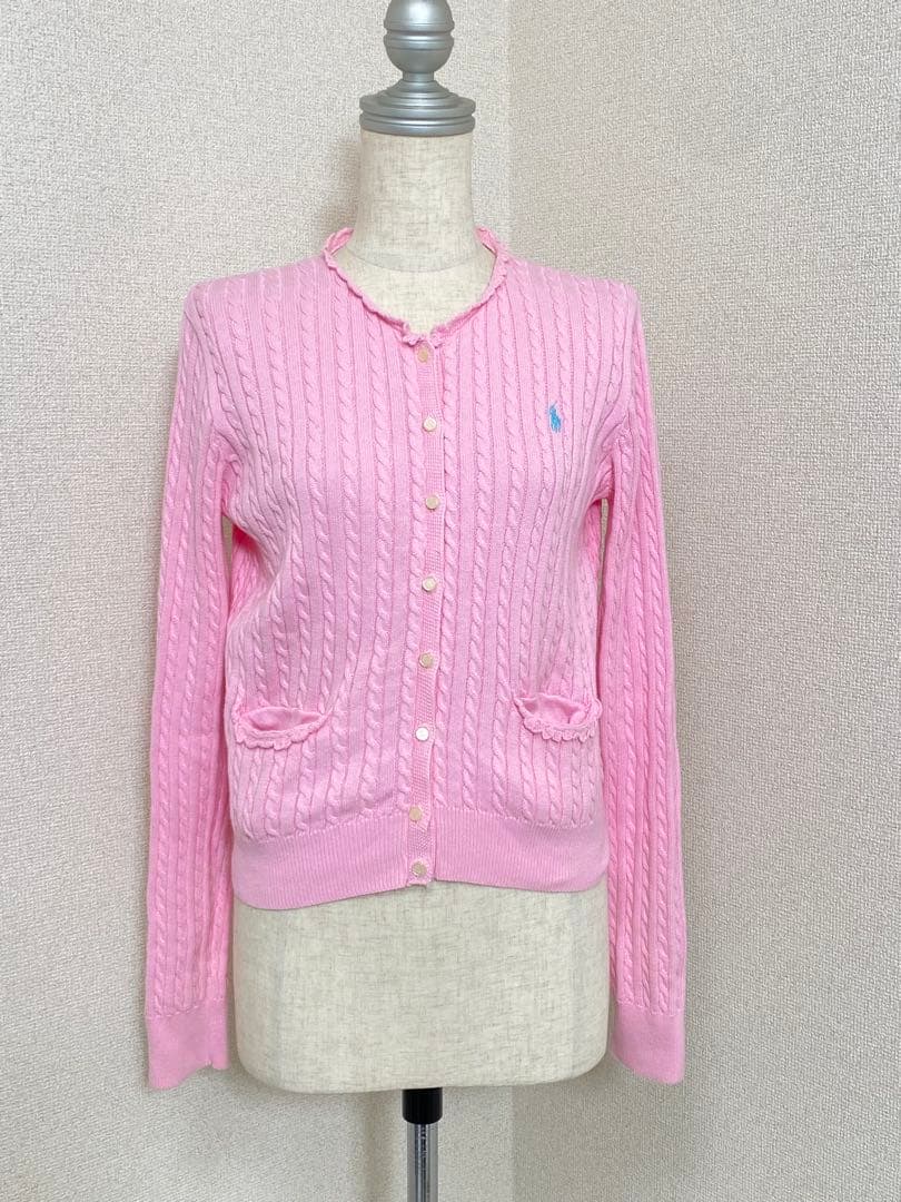 9257.RALPH LAUREN ポケット付き ケーブル フリル カーディガン