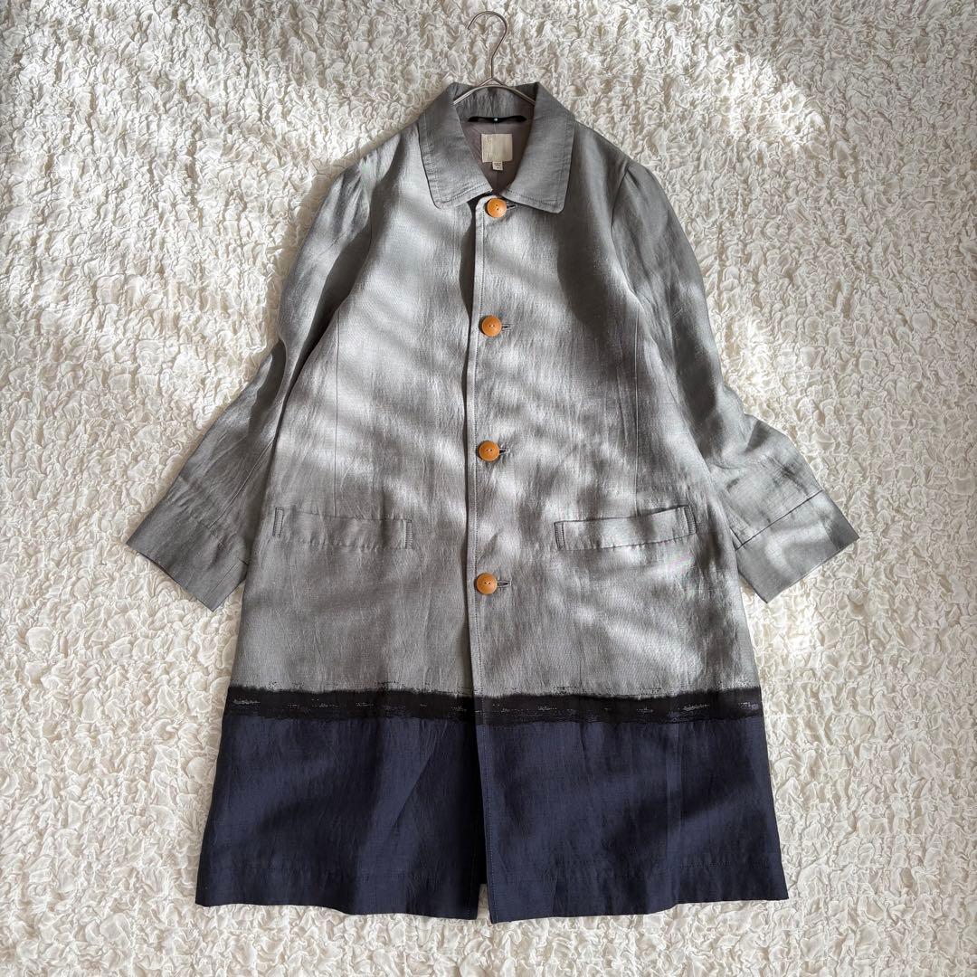 美品✨ケイハヤマプリュス　麻混グラデーションカラーロングコート 日本製L