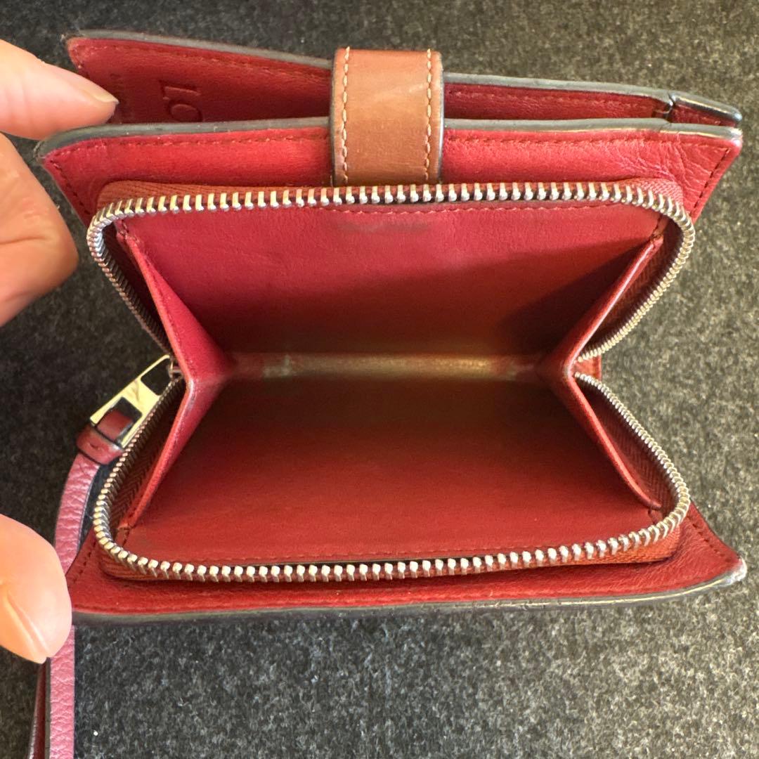 値下げ！【LOEWE ロエベ】二つ折り財布 ブラウン×ワインレッド