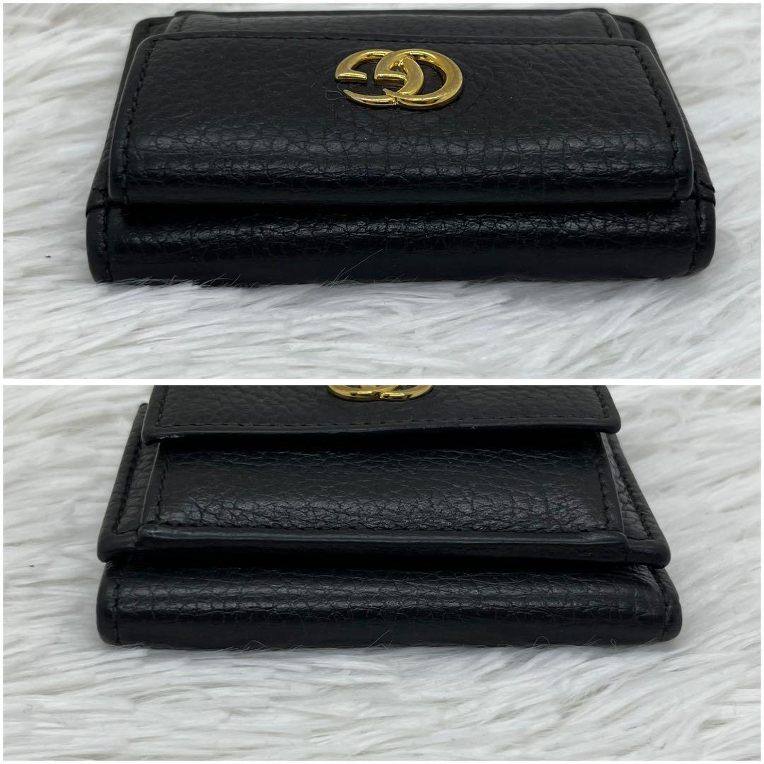 美品✨️グッチ 三つ折り財布 レザー GGマーモント ゴールド金具 ブラック