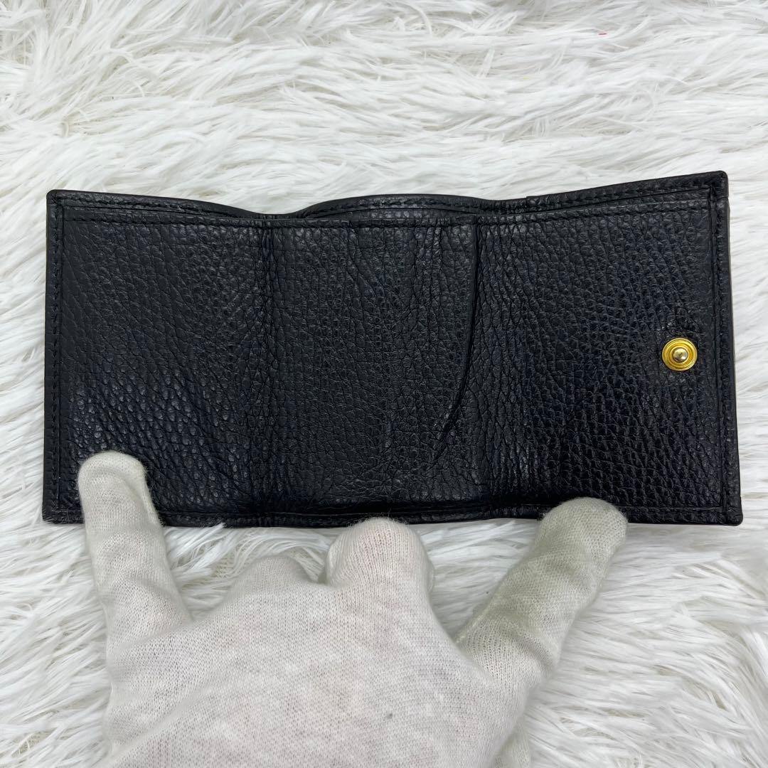 美品✨️グッチ 三つ折り財布 レザー GGマーモント ゴールド金具 ブラック