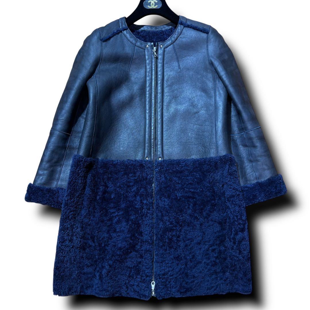 バルマン BALMAIN ダブルフェイス ノーカラー 羊革 ムートン コート M