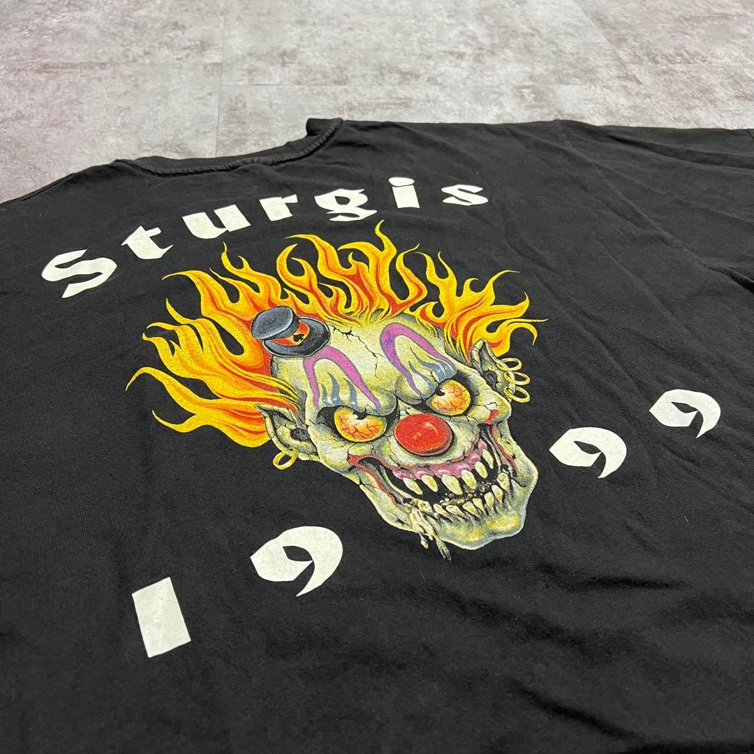 90sヴィンテージ STURGIS 1999 ピエロ Tシャツ 黒 大判プリント