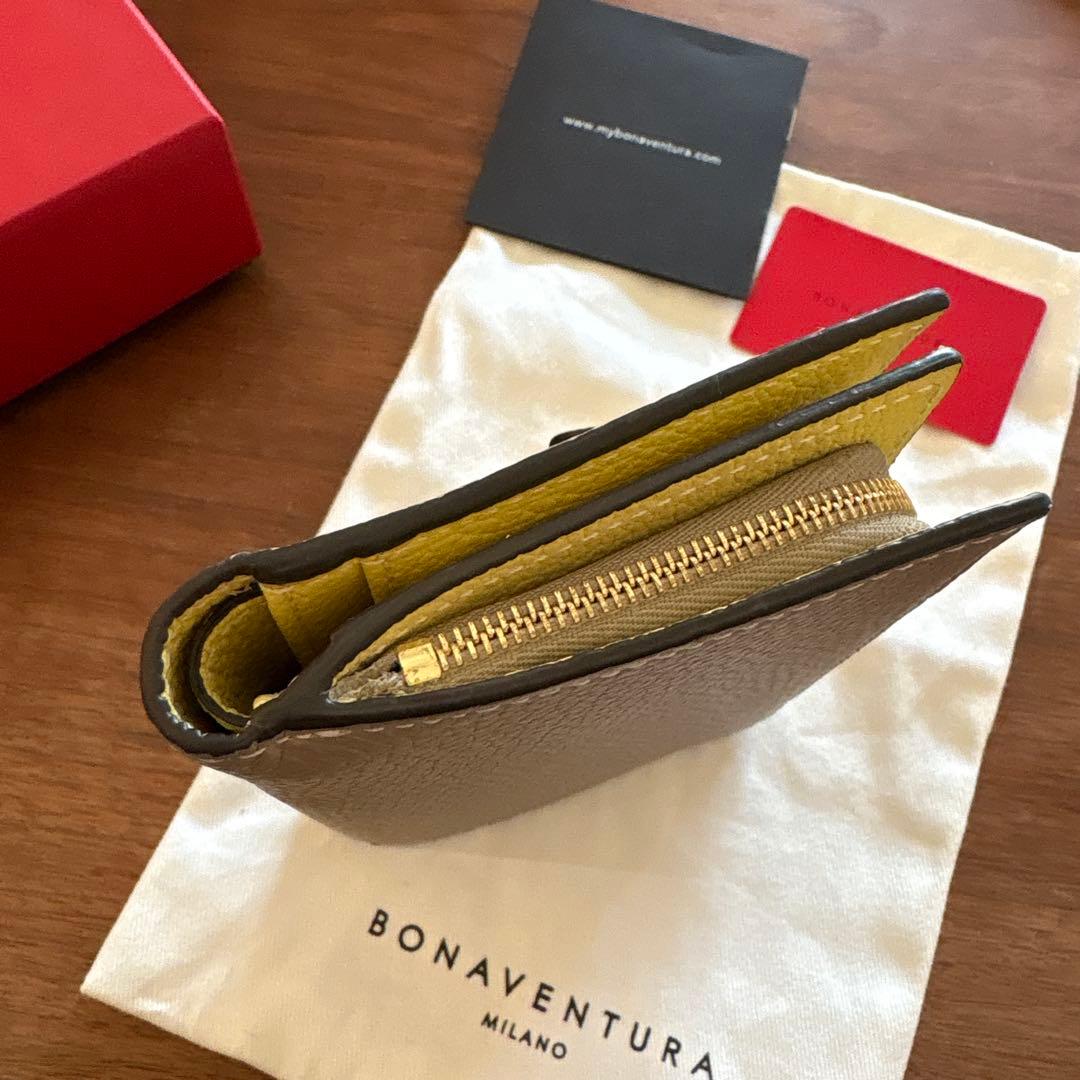 BONAVENTURA ボナベンチュラ二つ折り財布 グレージュ✖️イエロー