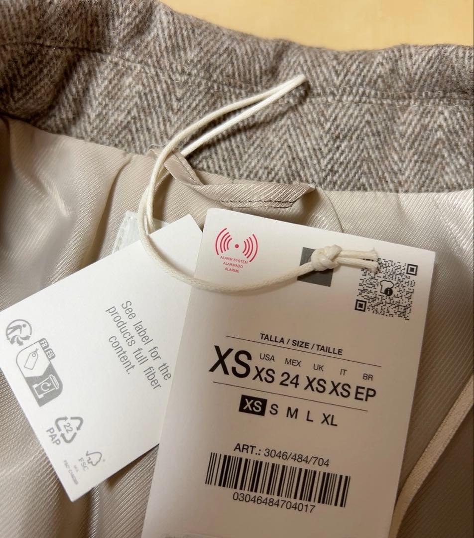 【新品】ZARA ヘリンボーン　ストレートブレザー ショルダーパッド付き　XS