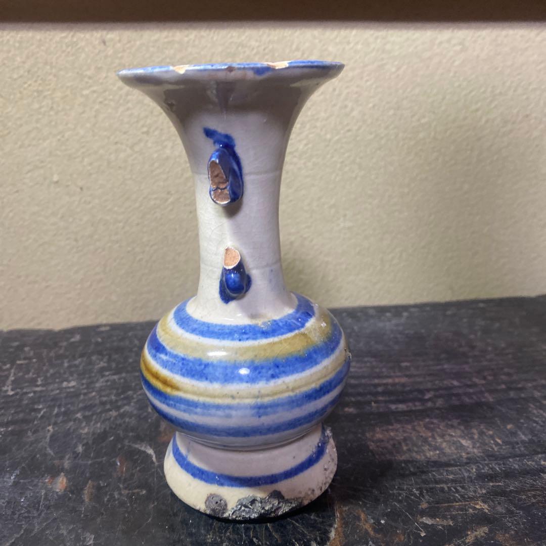 S沖縄琉球　壺屋焼横線仏花器14.5cm7cm