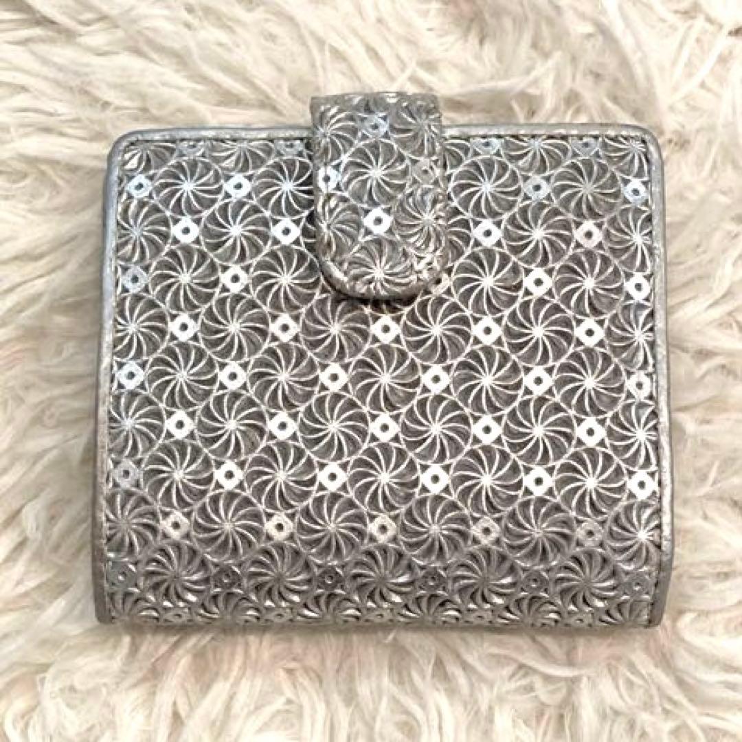 【美品】HIROKO HAYASHI ジラソーレ　薄型二つ折り財布　シルバー