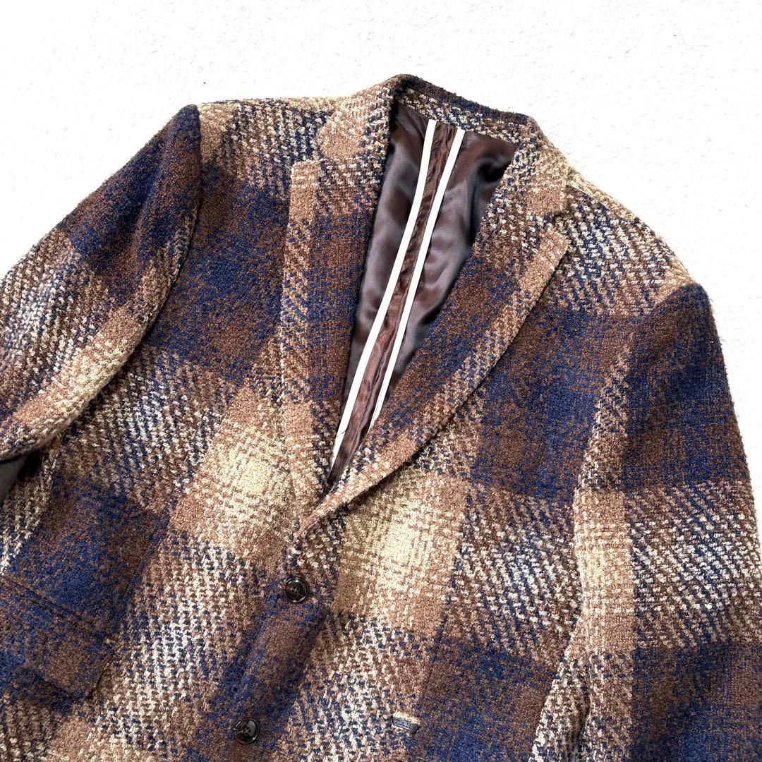 【美品】ZARA テーラードジャケット ツイード オンブレチェック 2B XL