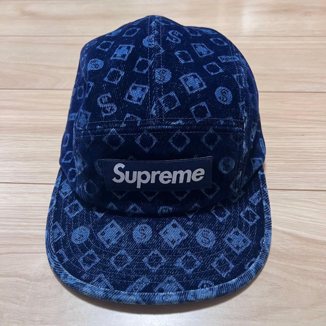 Supreme Flocked Denim Camp Cap モノグラム