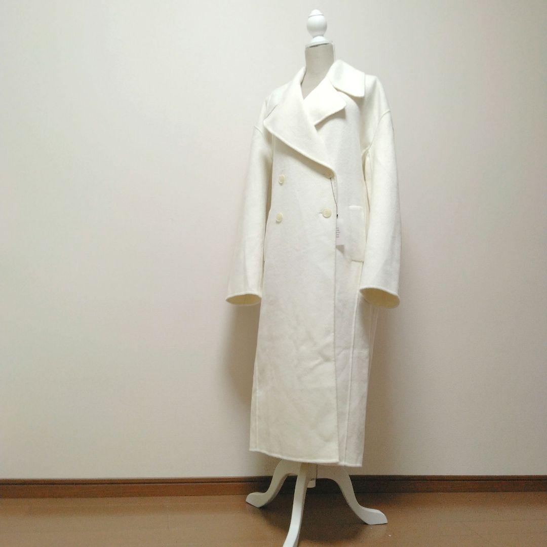 【新品タグ付】L'ACADEMIE ウールリバー ロングコート 白 アイボリー