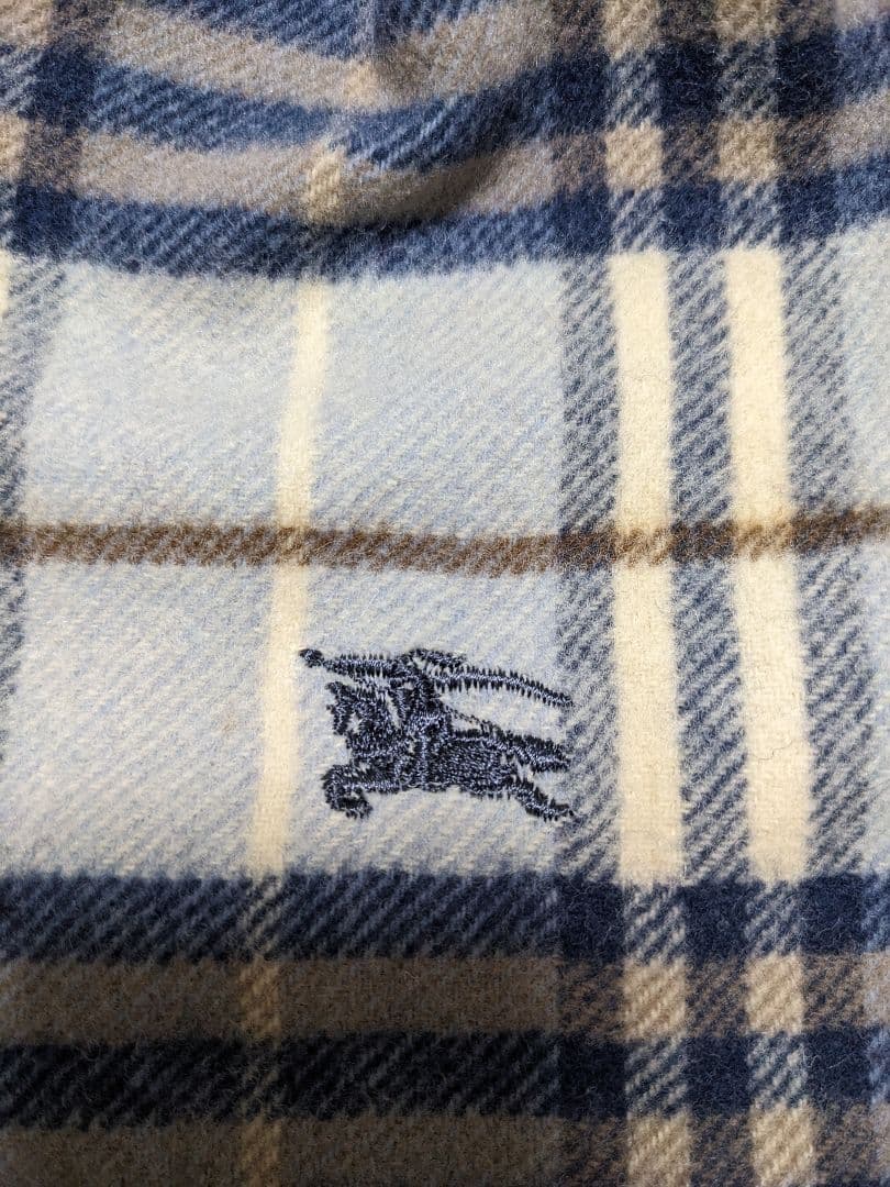 BURBERRY バーバリー ラナウール100% ノバチェック マフラー 水色