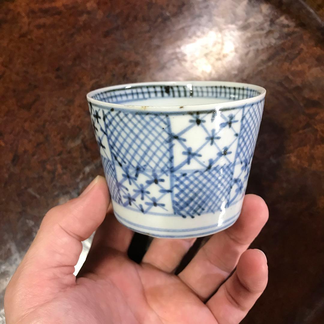 古伊万里　蕎麦猪口　そばちょこ　格子　市松　昆虫　民藝　民芸　くらわんか　珍品