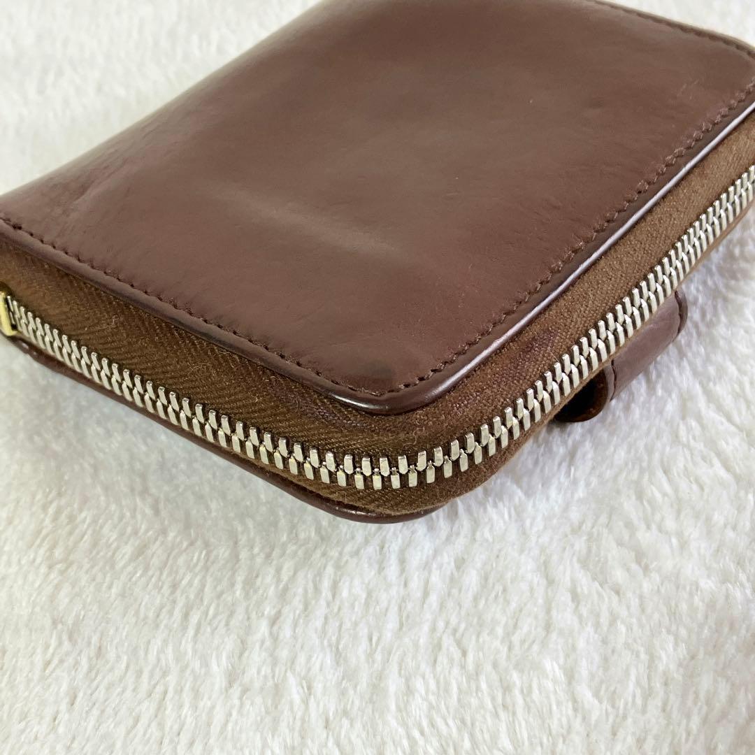 【美品】 IL BISONTE 2つ折り財布 レザー ラウンドジップ ブラウン