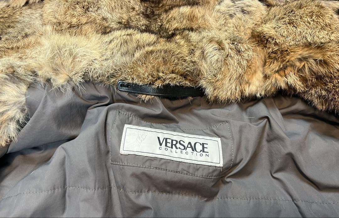 超豪華‼️VERSACE リアルファーフード付きモッズコート カーキ48