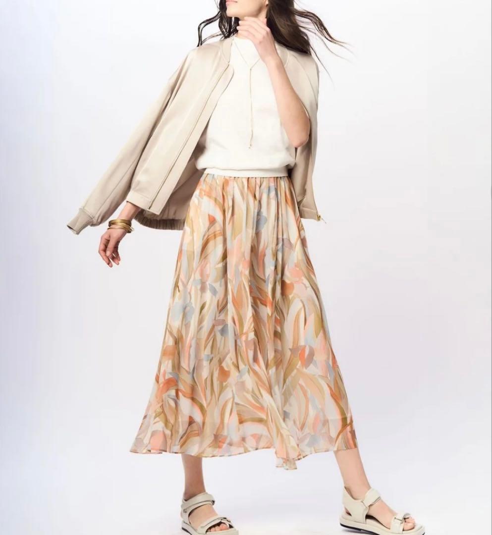 23区 Ratti ペインティングプリント スカート セージ系 華やか 上品 春