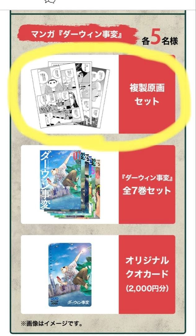 ダーウィン事変　複製原画セット　当選品