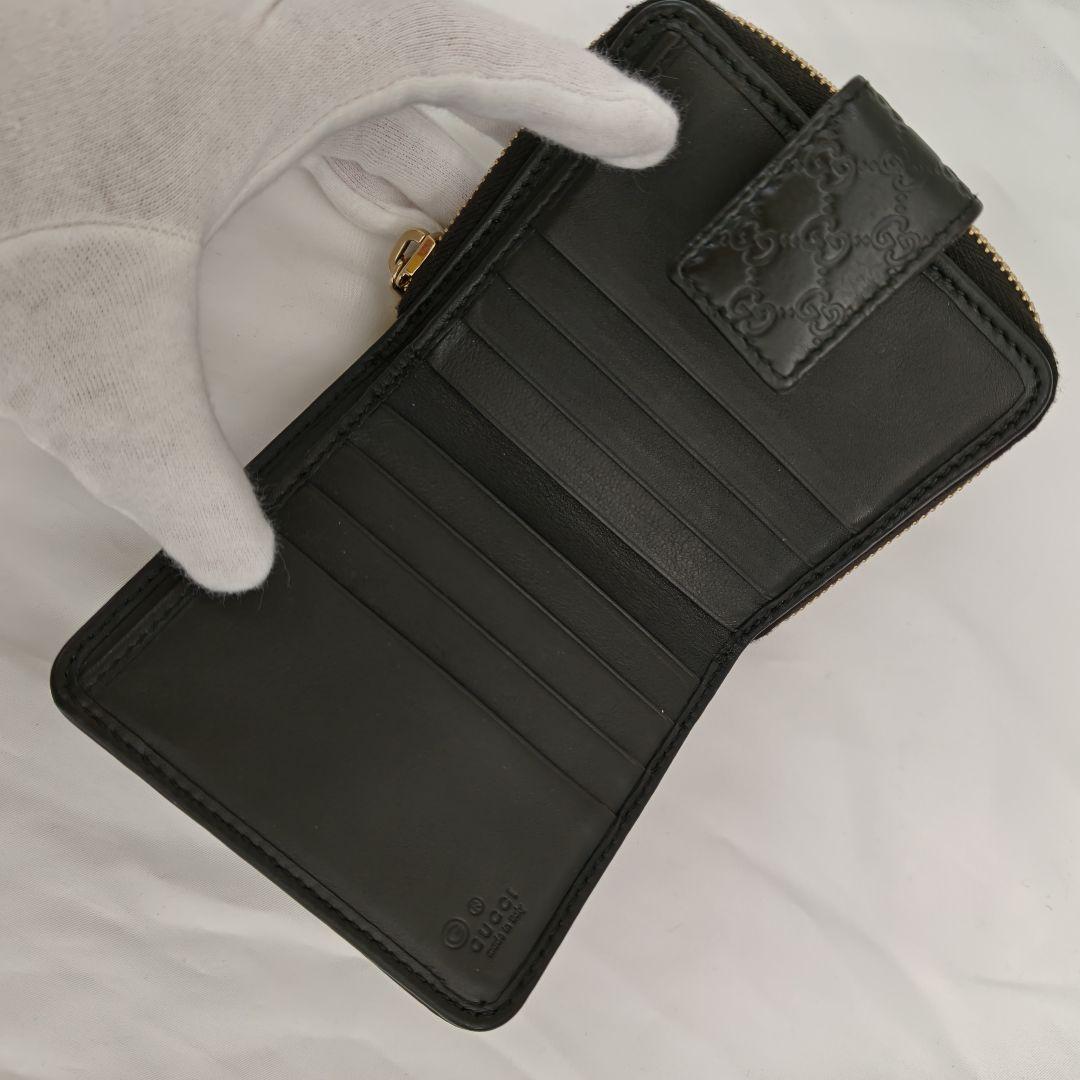 美品 　GUCCI　折財布　ブラック　マイクロシマ　ロゴ　フォック　ファスナー
