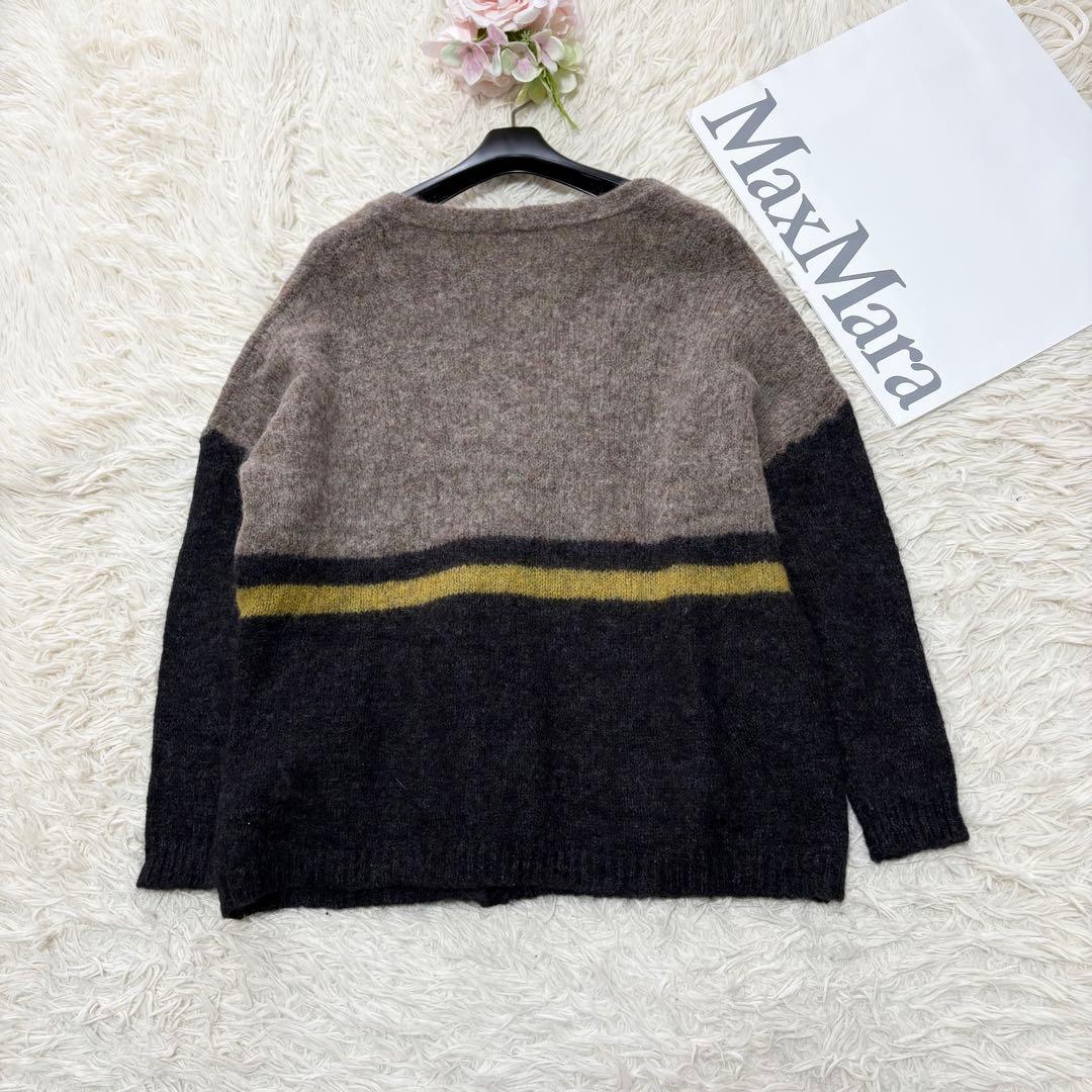 Max&Co モヘヤウール　Ｖネックカーディガン　ふわふわ　S 茶×黄