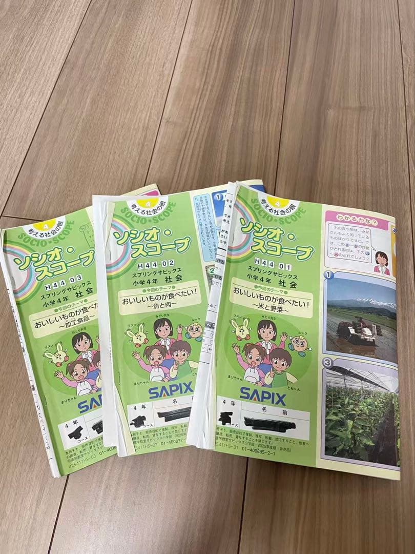 SAPIX2025年度4年生社会、理解、国語、算数の教科書ワークブックセット