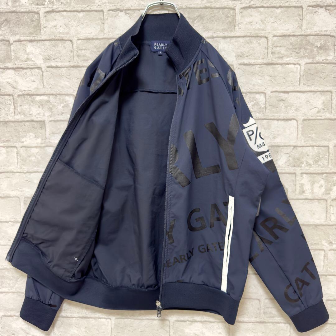 【シルバー様極美品 ゴルフ】パーリーゲイツ ロゴ 総柄 ブルゾン 4 M 紺