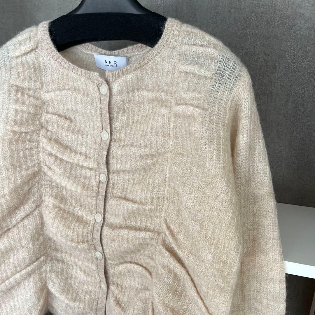 アダムエロペ　ダブルモヘアシャーリングカーディガン　ベージュ　長袖　ニット　美品