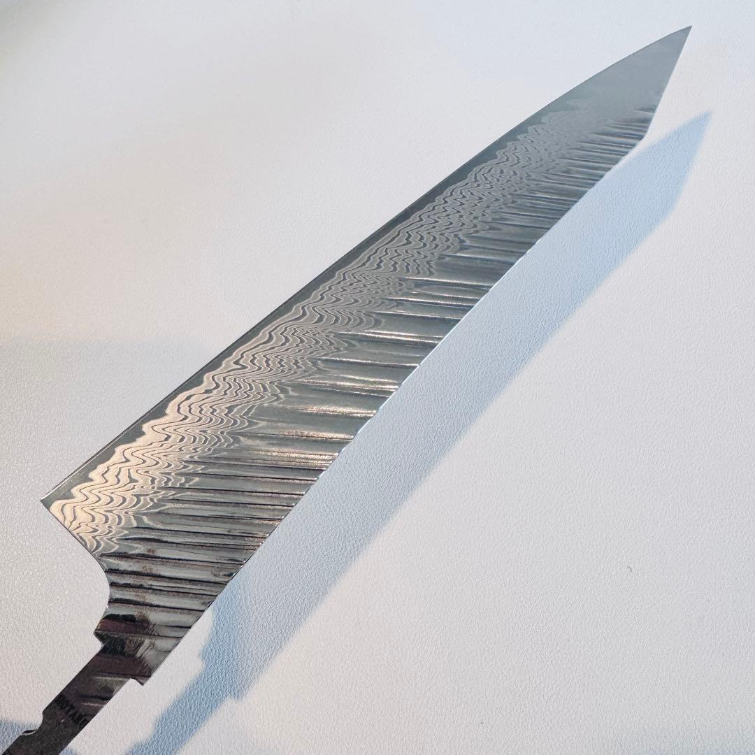 ゆう 切付牛刀 240mm ダマスカス　黒檀天然牛角八角柄
