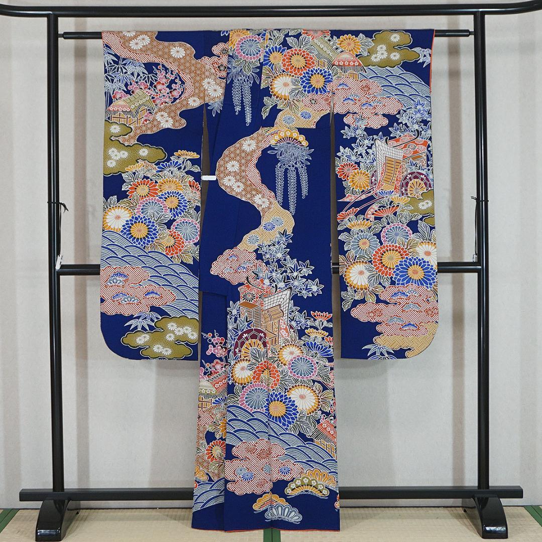 紅型文様　華尽くし　正絹振袖　長襦袢付き　160cm　a245