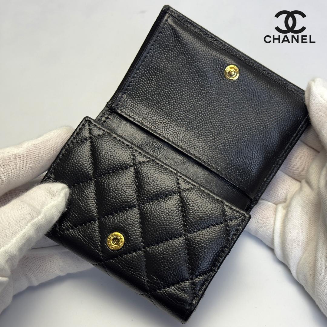 新型タイプ 正規品 シャネル クラシック マトラッセ ゴールド金具 三つ折り財布